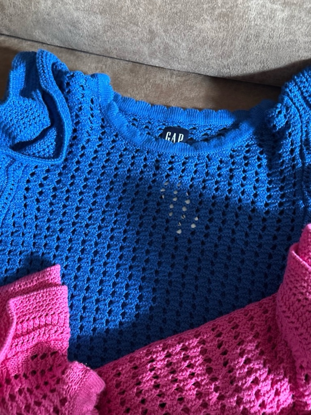 GAP Blue and Pink Open-Knit Crewneck Sweater Set